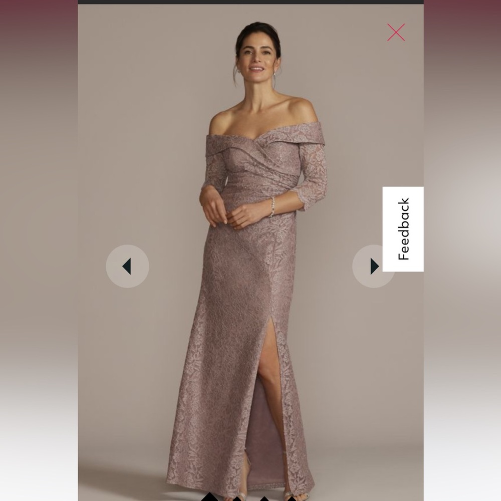 0970.  David’s Bridal beautiful off shoulder maxi dress